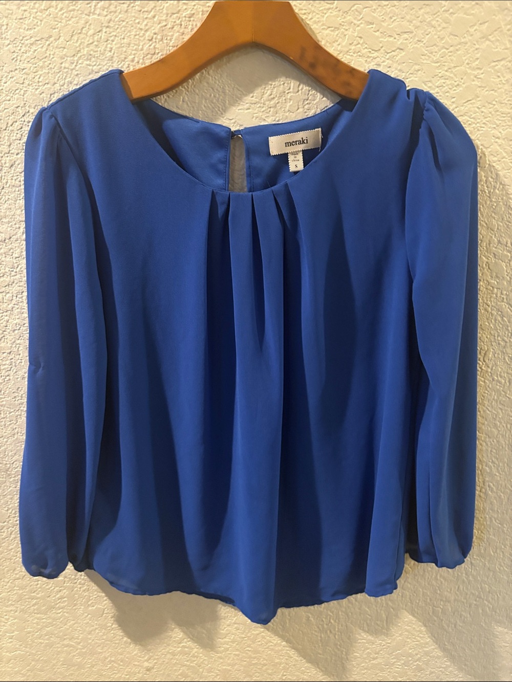 meraki Cobalt Blue Pleated Long-Sleeve Blouse
